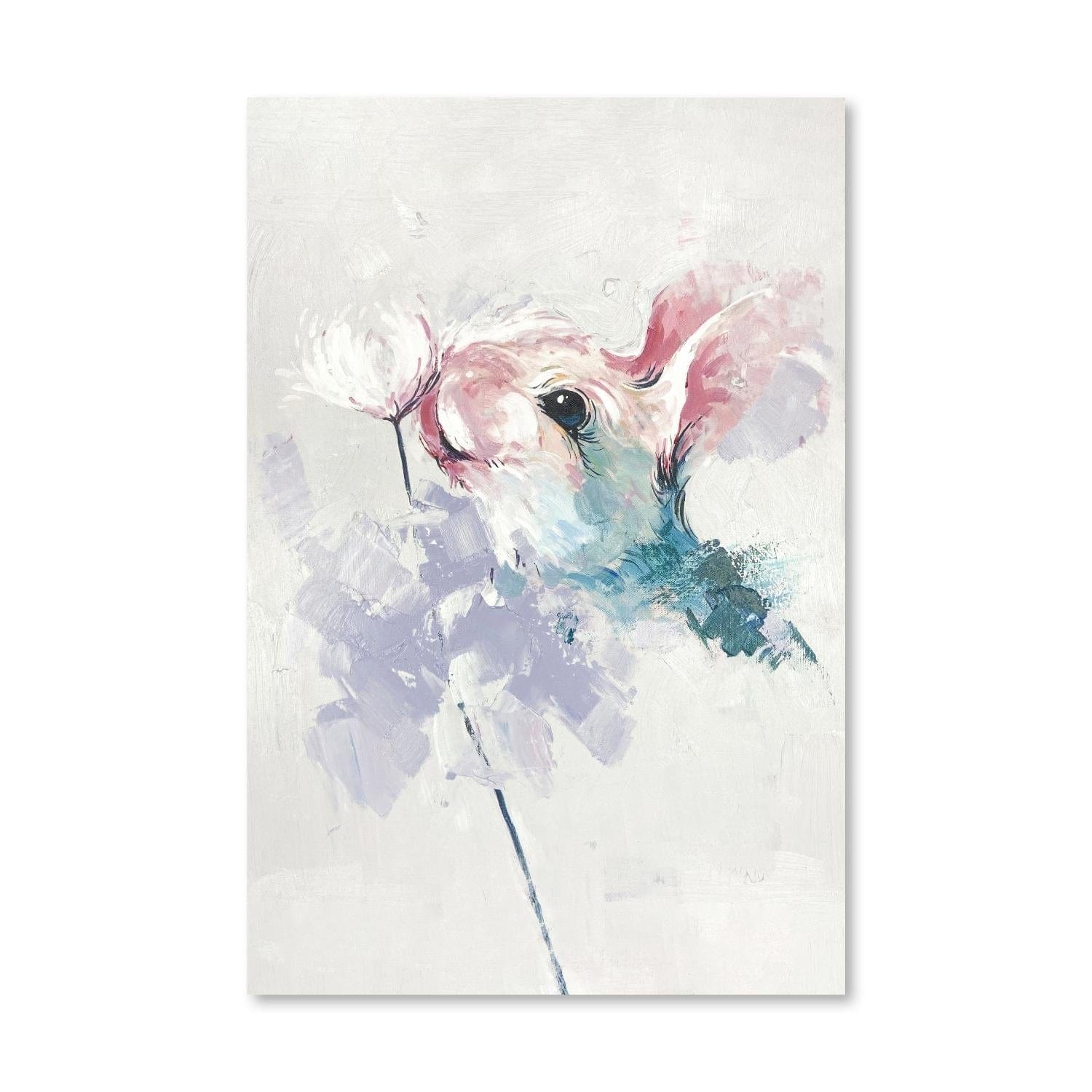 Bunny Flowers Oil Painting Oil Clock Canvas