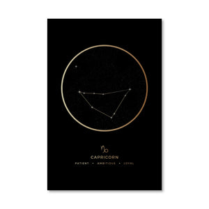 Capricorn Traits Gold Canvas Art 40 x 50cm / No Board - Canvas Print Only Clock Canvas
