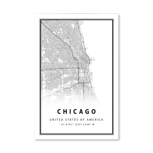 Chicago White Map Canvas Art Clock Canvas