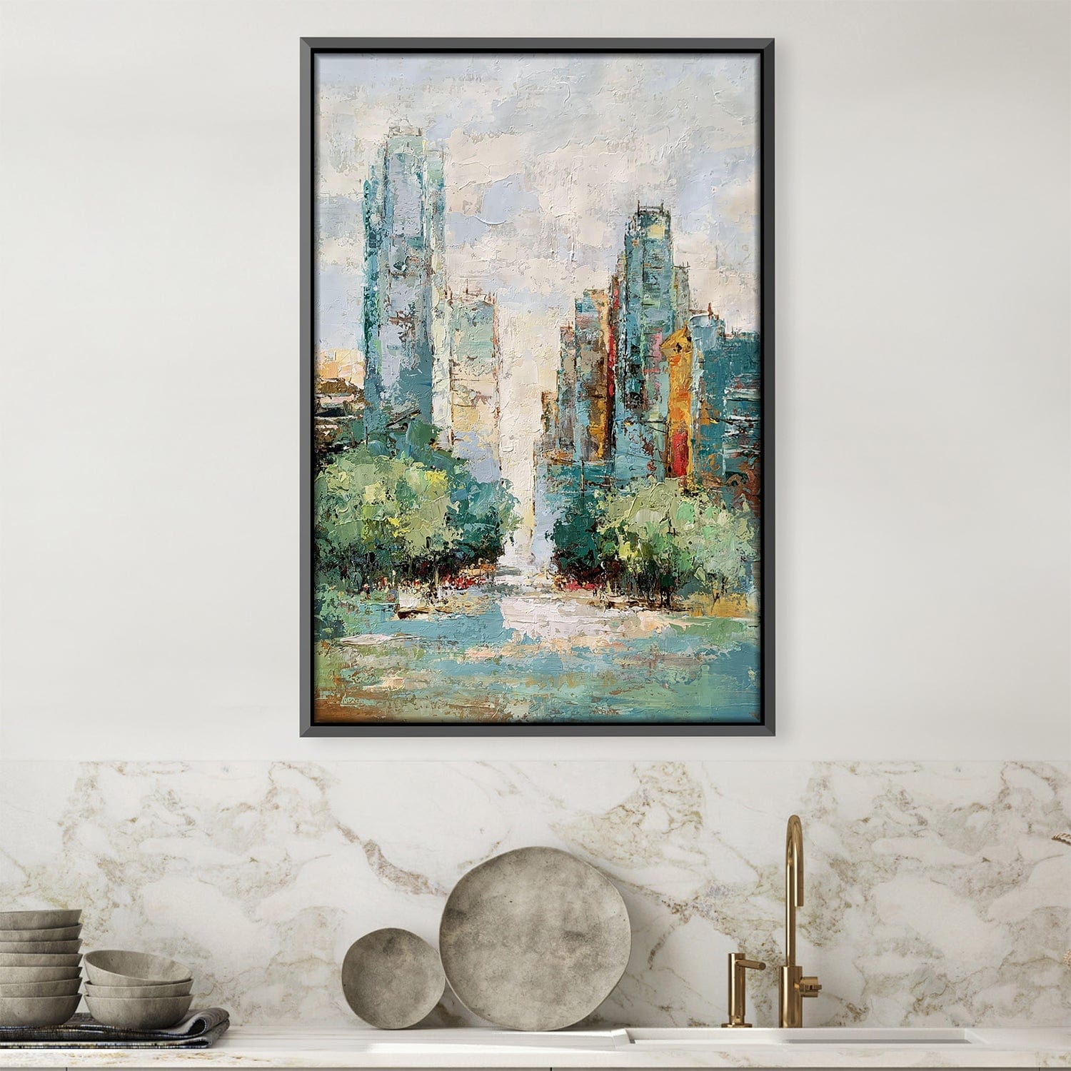 City Summers Oil Painting Oil 30 x 45cm / Oil Painting Clock Canvas