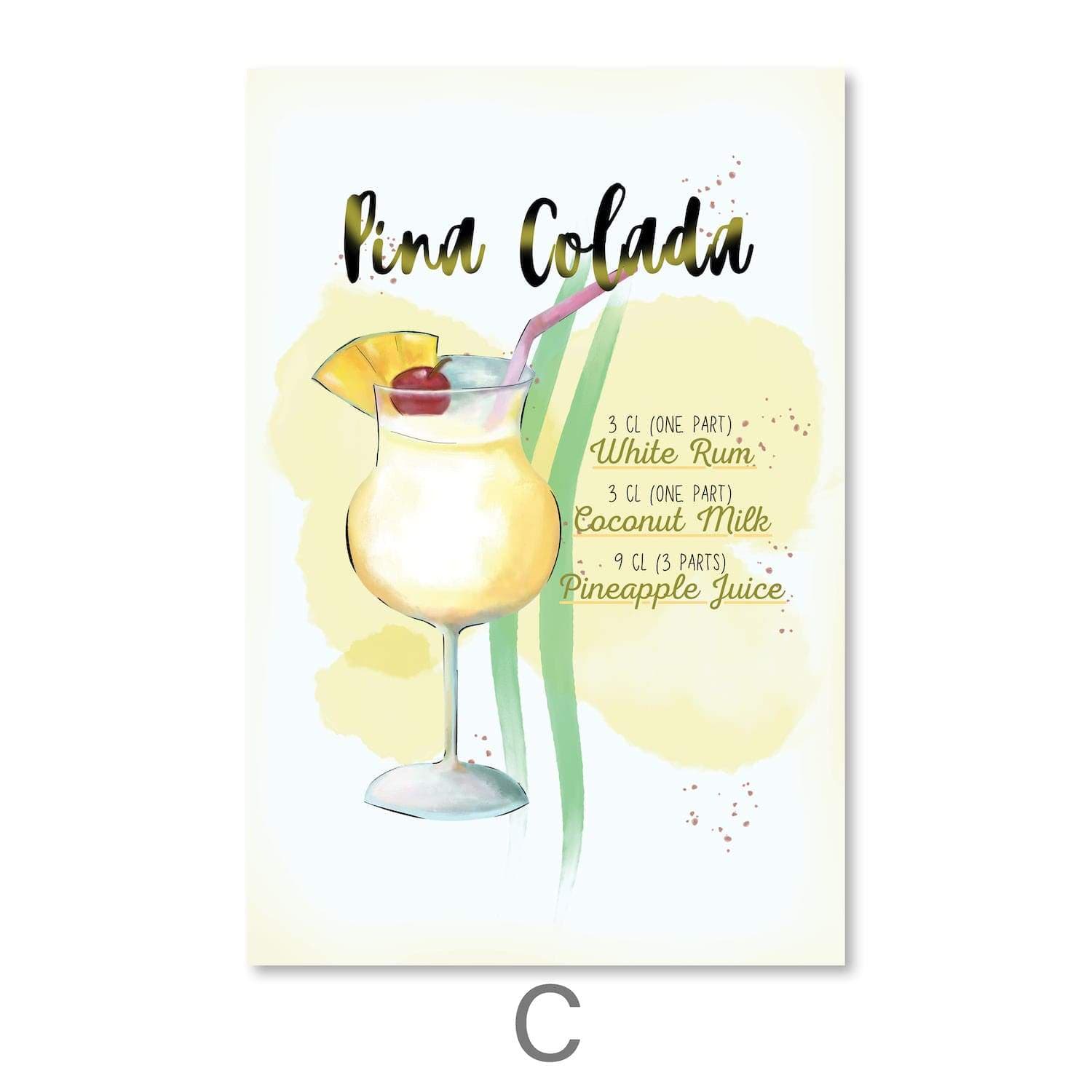 Cocktail Recipes Canvas Art C / 30 x 45cm / Unframed Canvas Print Clock Canvas