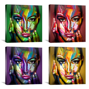 Color Spectrum Woman Canvas Art Set of 4 / 30 x 30cm / Unframed Canvas Print Clock Canvas