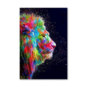 Colored Lion Canvas Art Clock Canvas