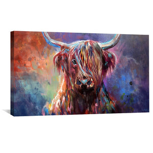 Colorful Highland Cow Canvas Art 50 x 25cm / Unframed Canvas Print Clock Canvas