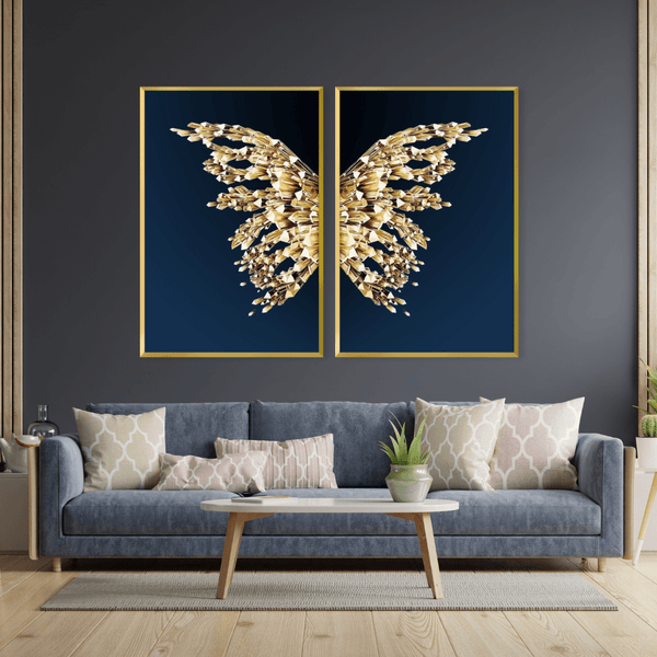 Navy Gold Butterflies Canvas – ClockCanvas