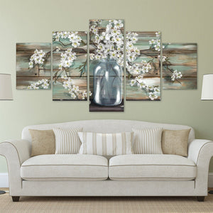 Daisy Vase Canvas - 5 Panel Art 5 Panel / Large / Standard Gallery Wrap Clock Canvas