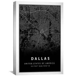 Dallas Black Map Canvas Art Clock Canvas