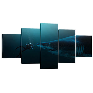 Diver and Shark Canvas - 5 Panel Art Clock Canvas