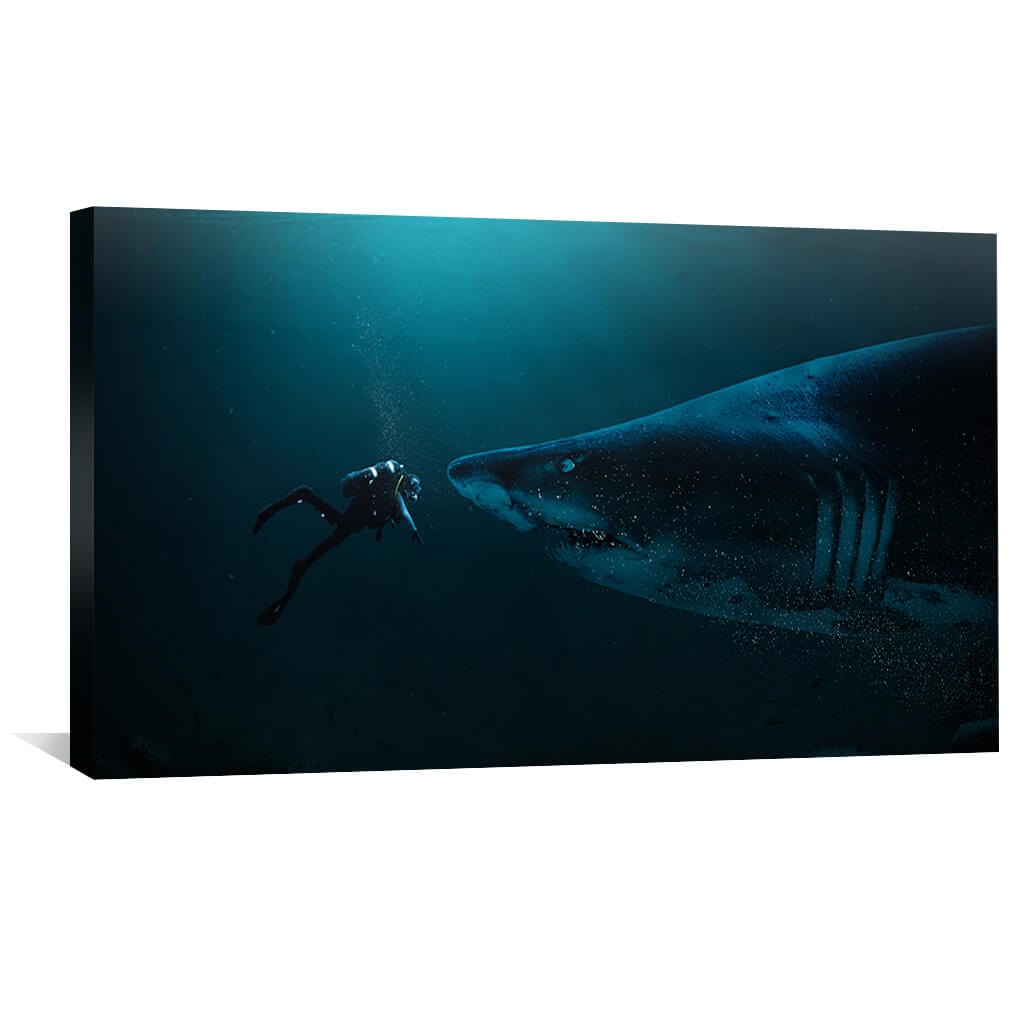Diver and Shark Canvas Art 50 x 25cm / Unframed Canvas Print Clock Canvas