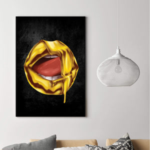 Dripping Gold Lips Canvas Art Clock Canvas