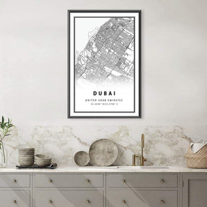 Dubai White Map Canvas Art Clock Canvas