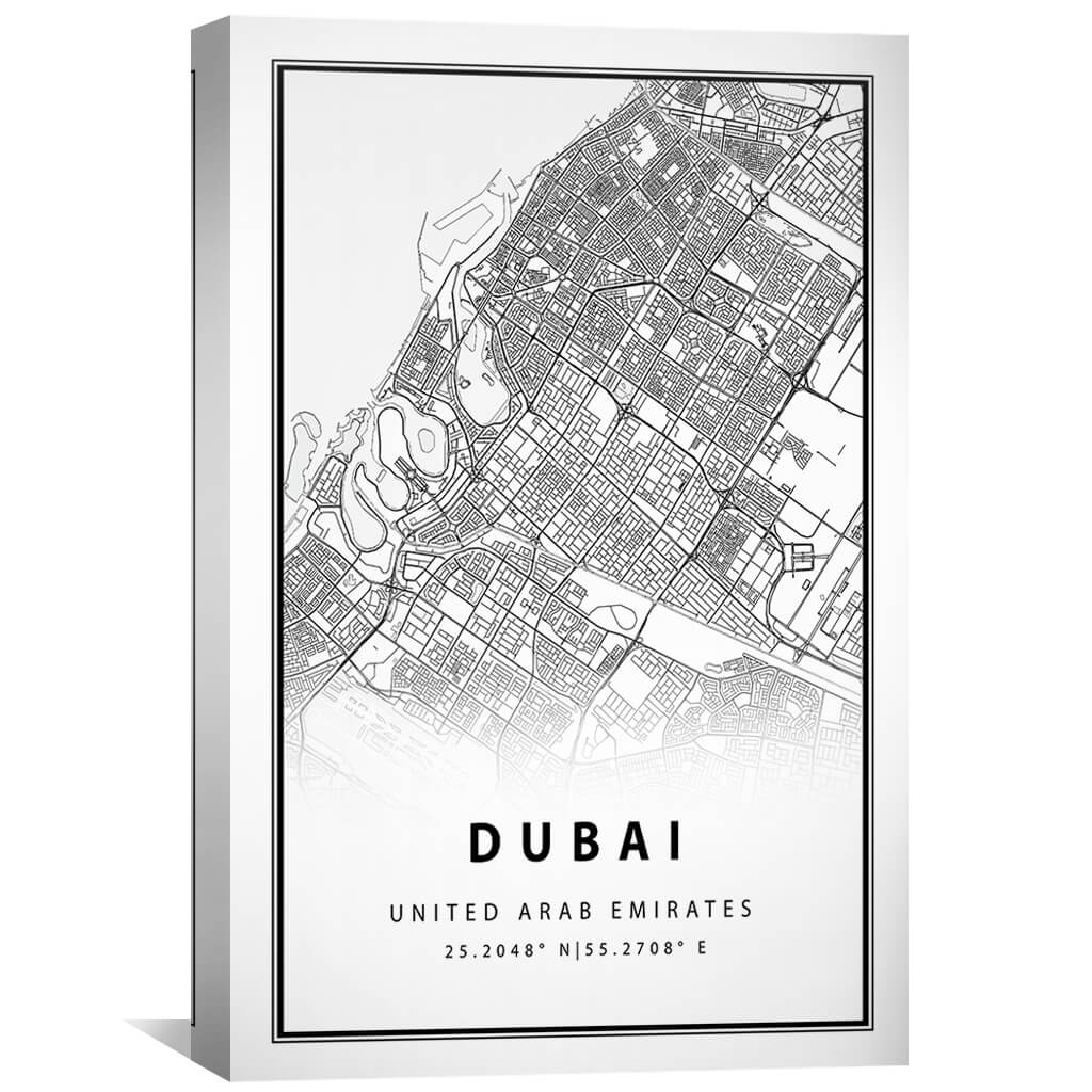 Dubai White Map Canvas Art Clock Canvas