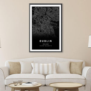 Dublin Black Map Canvas Art Clock Canvas