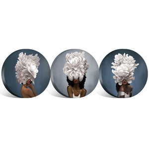 Elegant Woman - Circle Canvas Art Set of 3 / 40 x 40cm / Standard Gallery Wrap Clock Canvas