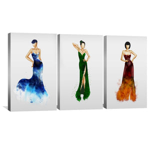 Elemental Woman Canvas Art Set of 3 / 30 x 45cm / Unframed Canvas Print Clock Canvas