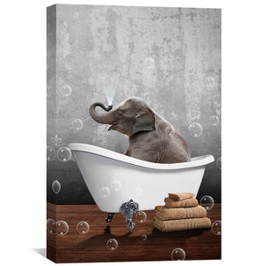 Elephant Bath Canvas Art Clock Canvas