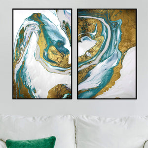 Emerald Splash Canvas Art Set of 2 / 40 x 60cm / Unframed Canvas Print Clock Canvas