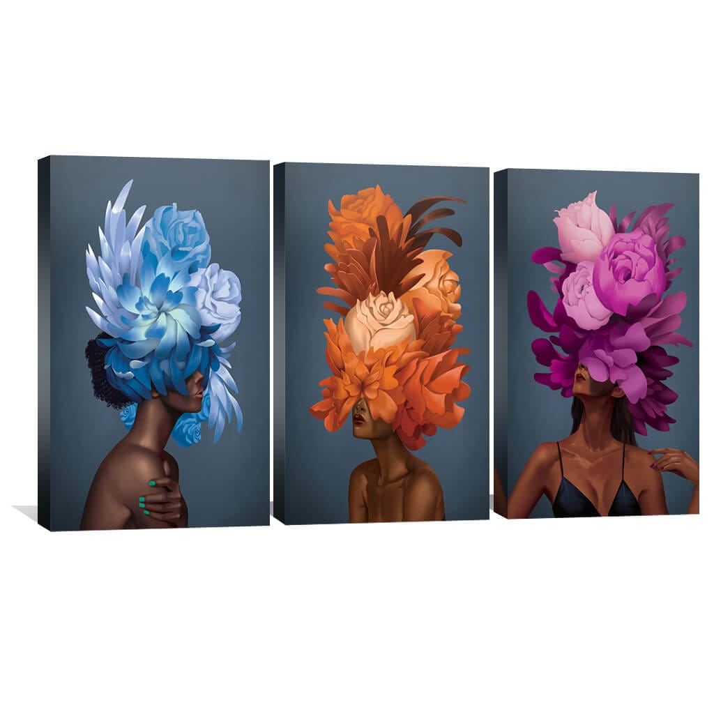 Empowered Woman Canvas Art Set of 3 / 40 x 60cm / Framed Gallery Wrap Clock Canvas