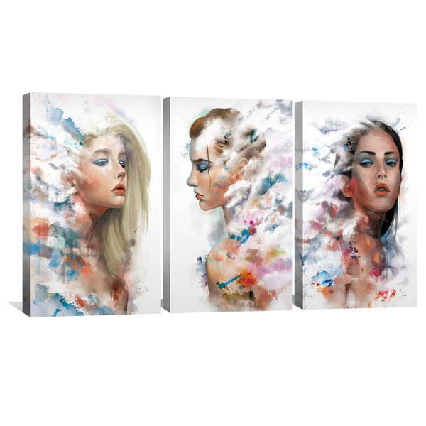 Faded Woman Canvas Art Set of 3 / 40 x 60cm / Unframed Canvas Print Clock Canvas