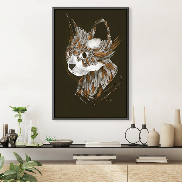 Feathered Cat Dark Canvas Art 30 x 45cm / Unframed Canvas Print Clock Canvas
