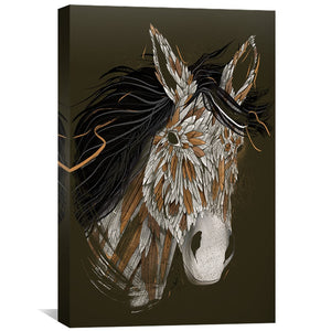 Feathered Horse Dark Canvas Art Clock Canvas