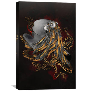 Feathered Octopus Dark Canvas Art Clock Canvas
