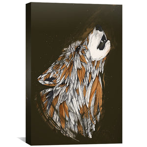 Feathered Wolf Dark Canvas Art Clock Canvas