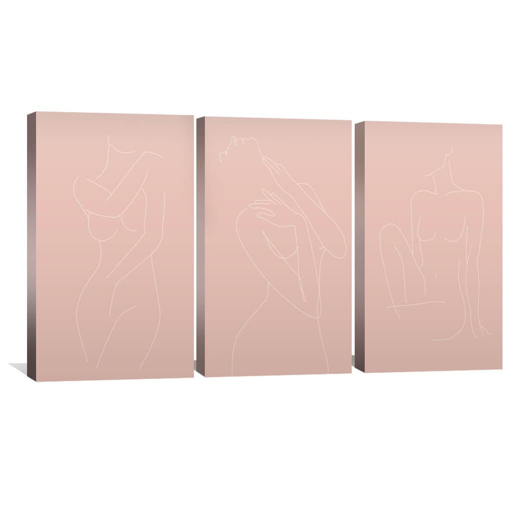 Female Line Art Canvas Art Set of 3 / 30 x 45cm / Unframed Canvas Print Clock Canvas