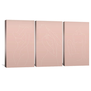 Female Line Art Canvas Art Set of 3 / 30 x 45cm / Unframed Canvas Print Clock Canvas