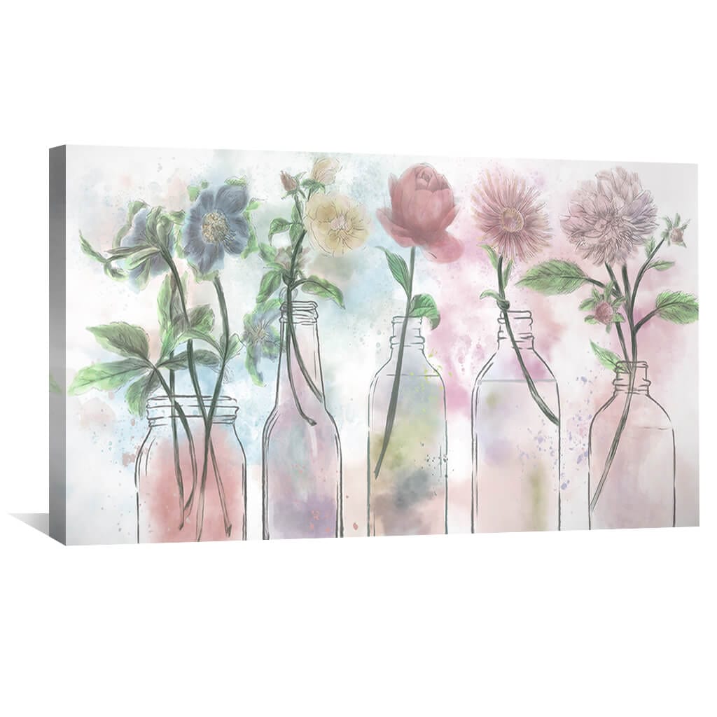 Floral Bottles Canvas Art 50 x 25cm / Unframed Canvas Print Clock Canvas