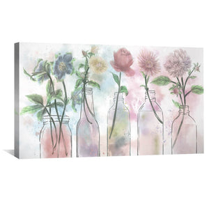 Floral Bottles Canvas Art 50 x 25cm / Unframed Canvas Print Clock Canvas