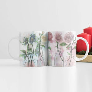 Floral Bottles Mug Mug White Clock Canvas