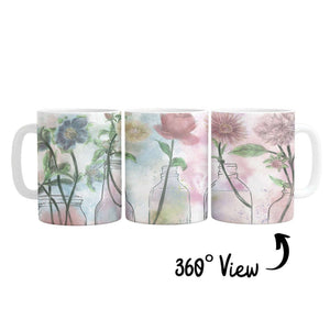 Floral Bottles Mug Mug White Clock Canvas