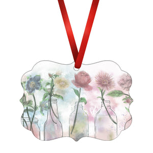 Floral Bottles Ornament Christmas Ornament Victorian 10.8 x 8cm Clock Canvas