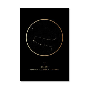 Gemini Traits Gold Canvas Art 40 x 50cm / No Board - Canvas Print Only Clock Canvas