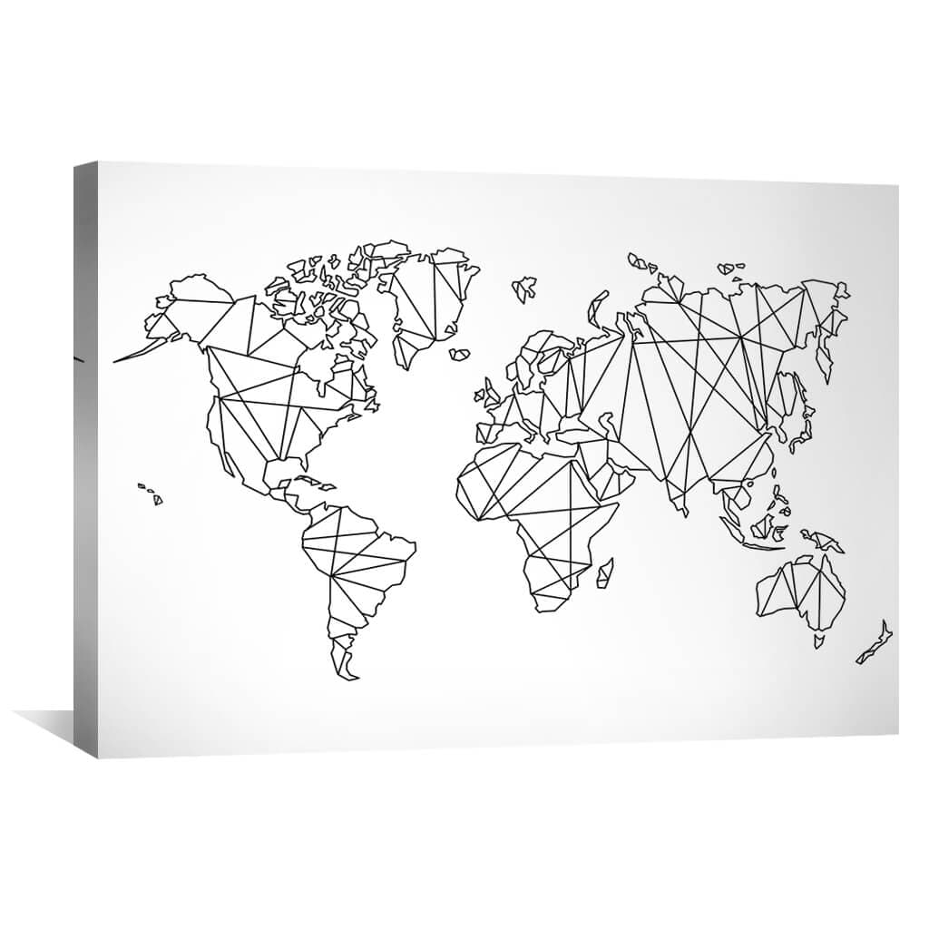 Geometric World Map Canvas Art 45 x 30cm / Unframed Canvas Print Clock Canvas
