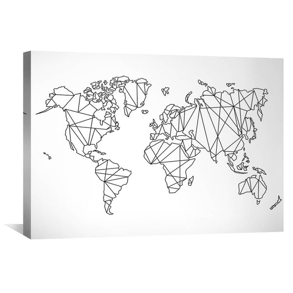 Geometric World Map Canvas Art 45 x 30cm / Unframed Canvas Print Clock Canvas