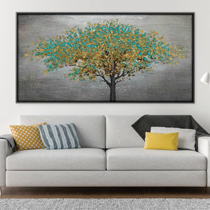 Gold Spring Leaves Oil Painting Oil 50 x 25cm / Oil Painting Clock Canvas