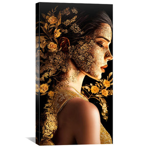 Golden Bloom Portrait Canvas Art Clock Canvas