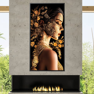 Golden Bloom Portrait Canvas Art Clock Canvas