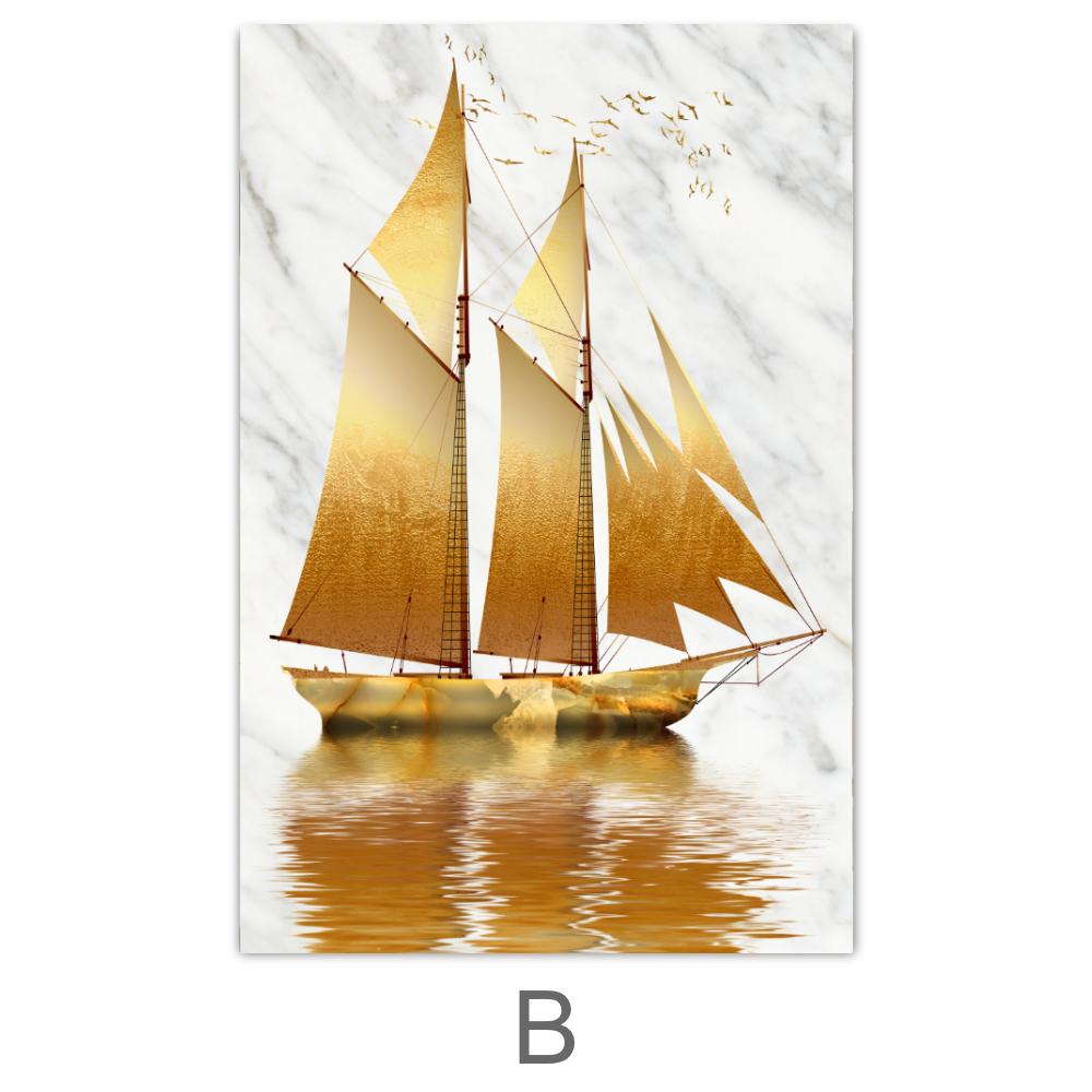 Golden Boat Canvas Art B / 40 x 50cm / No Board - Canvas Print Only Clock Canvas