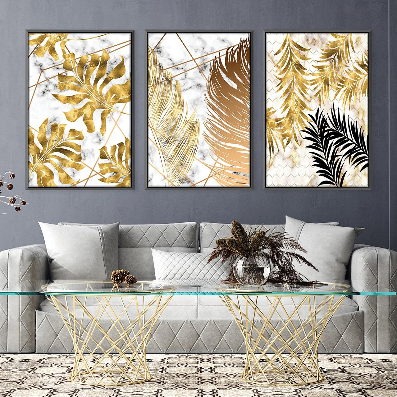 Golden Leaf Canvas Art Clock Canvas