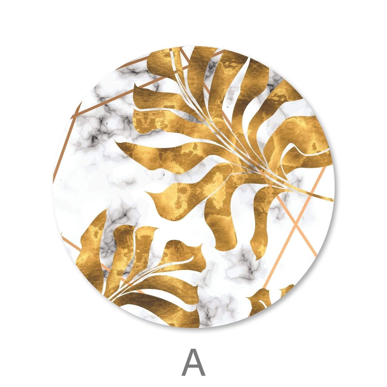 Golden Leaf - Circle Canvas Art A / 40 x 40cm / Standard Gallery Wrap Clock Canvas