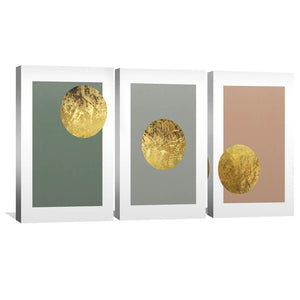 Golden Moon Canvas Art Set of 3 / 40 x 60cm / Unframed Canvas Print Clock Canvas