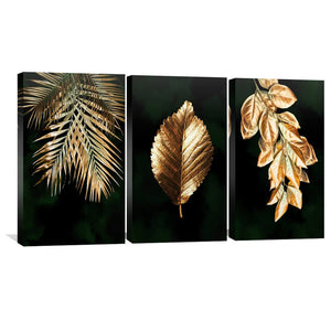 Golden Plants Canvas Art Set of 3 / 30 x 45cm / Unframed Canvas Print Clock Canvas