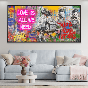 Graffiti Banksy Love Is All We Need Canvas Art 50 x 25cm / Unframed Canvas Print Clock Canvas