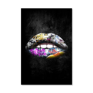 Graffiti Lips Canvas Art Clock Canvas