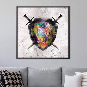 Graffiti Shield Canvas Art Clock Canvas