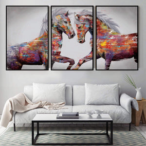 Graffiti Stallion Canvas Art Set of 3 / 40 x 60cm / Unframed Canvas Print Clock Canvas