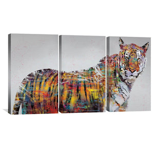 Graffiti Tiger Canvas Art Set of 3 / 40 x 60cm / Unframed Canvas Print Clock Canvas
